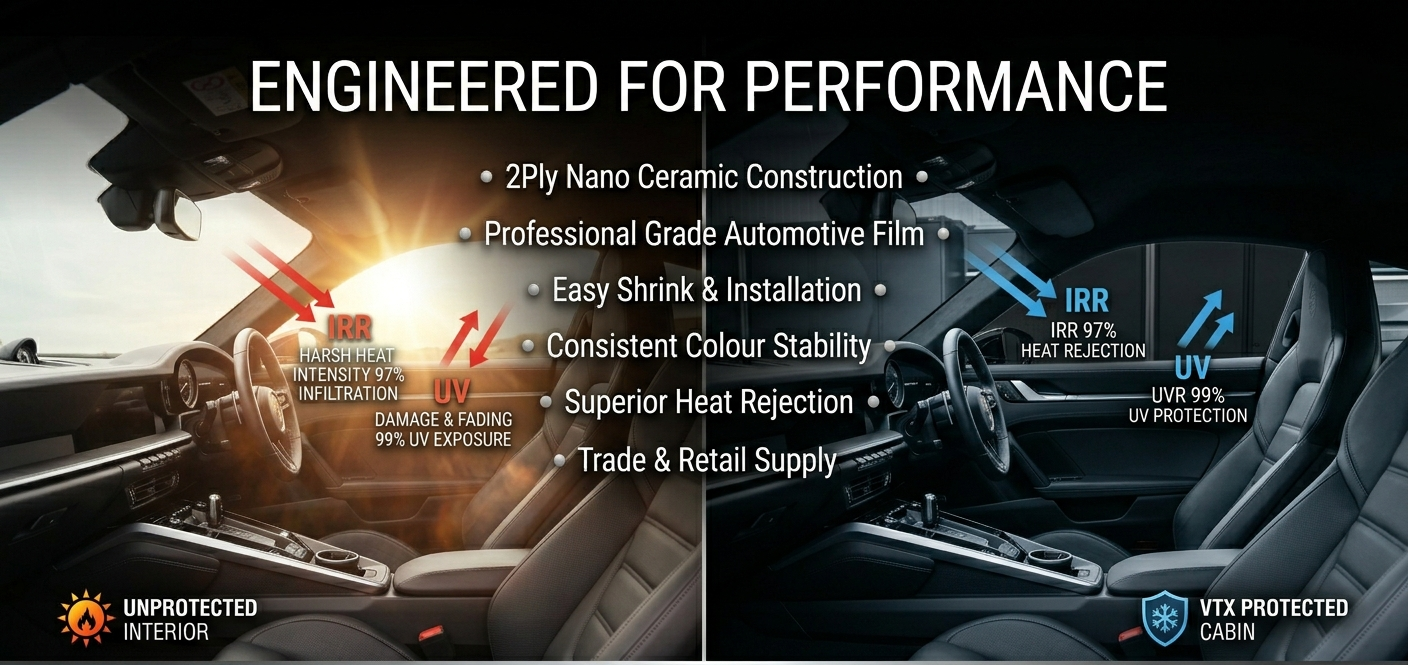 VTX Films 5% Limo Black 2Ply Nano Ceramic Window Tint Film 0.5m x 4m