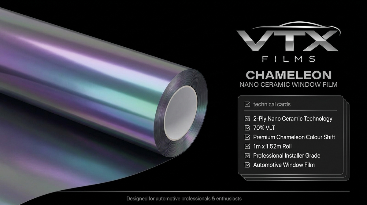 VTX Blue Chameleon Window Tint Film 70% VLT 2-Ply Nano Ceramic 1m x 1.5m